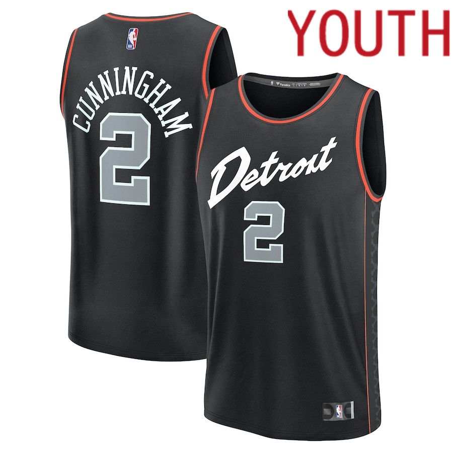 Youth Detroit Pistons #2 Cade Cunningham Fanatics Branded Black City Edition 2023-24 Fast Break NBA Jersey->->Youth Jersey